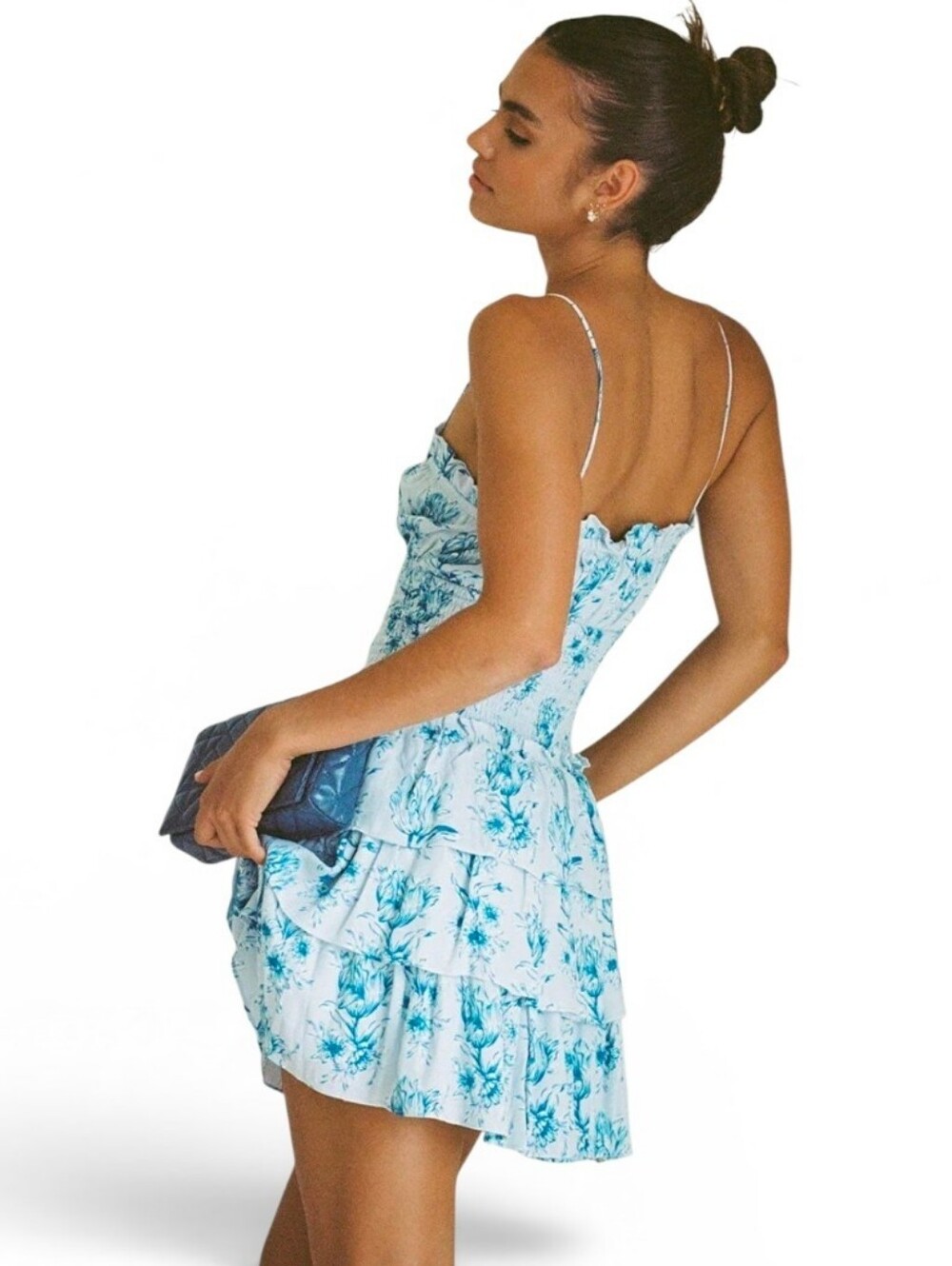 SABO Blue Selma Cami Winter Tulip Cut Out Ruffle Tiered Mini Dress - Small - Picture 2 of 7